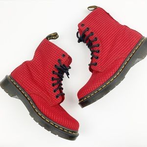 DR. MARTENS Page WC Waffle Cotton Combat Boots Red and Black SIZE 6